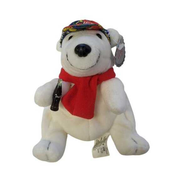 3 pc Vintage Coca Cola Papa Polar Bear Plush 6" 1998 w/ 2 Cubs Coke Bottles - Picture 2 of 12